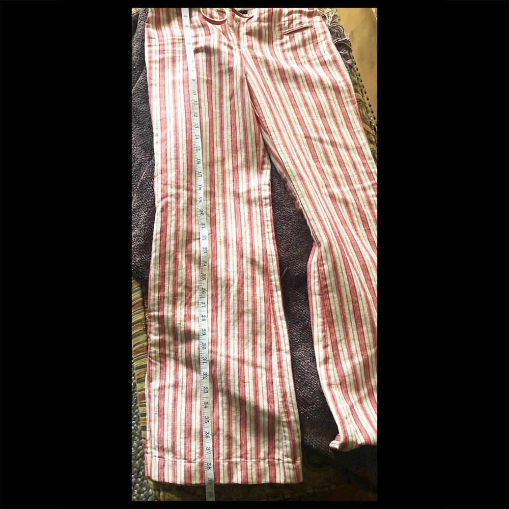 Express, Linen and Cotton, Red and Cream Striped Wide Leg Pant, Size 3/4 - Picture 11 of 11